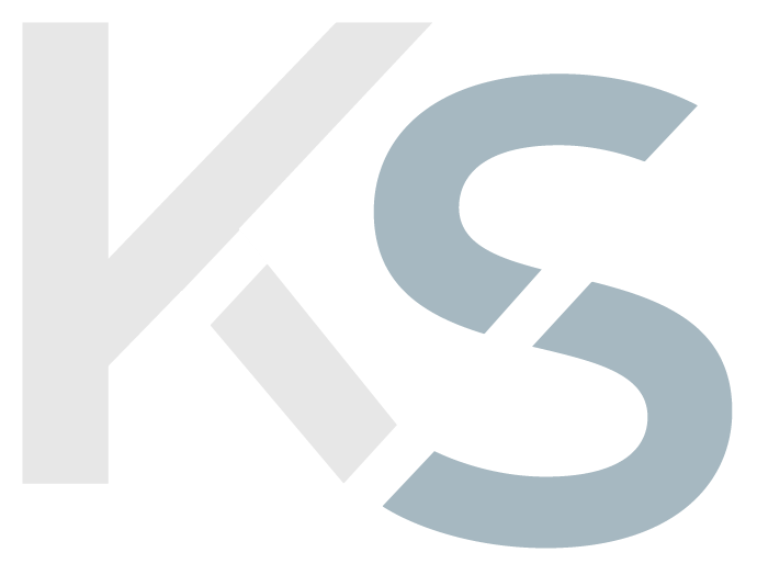 Kore Studio isotype (KS) in white and light gray